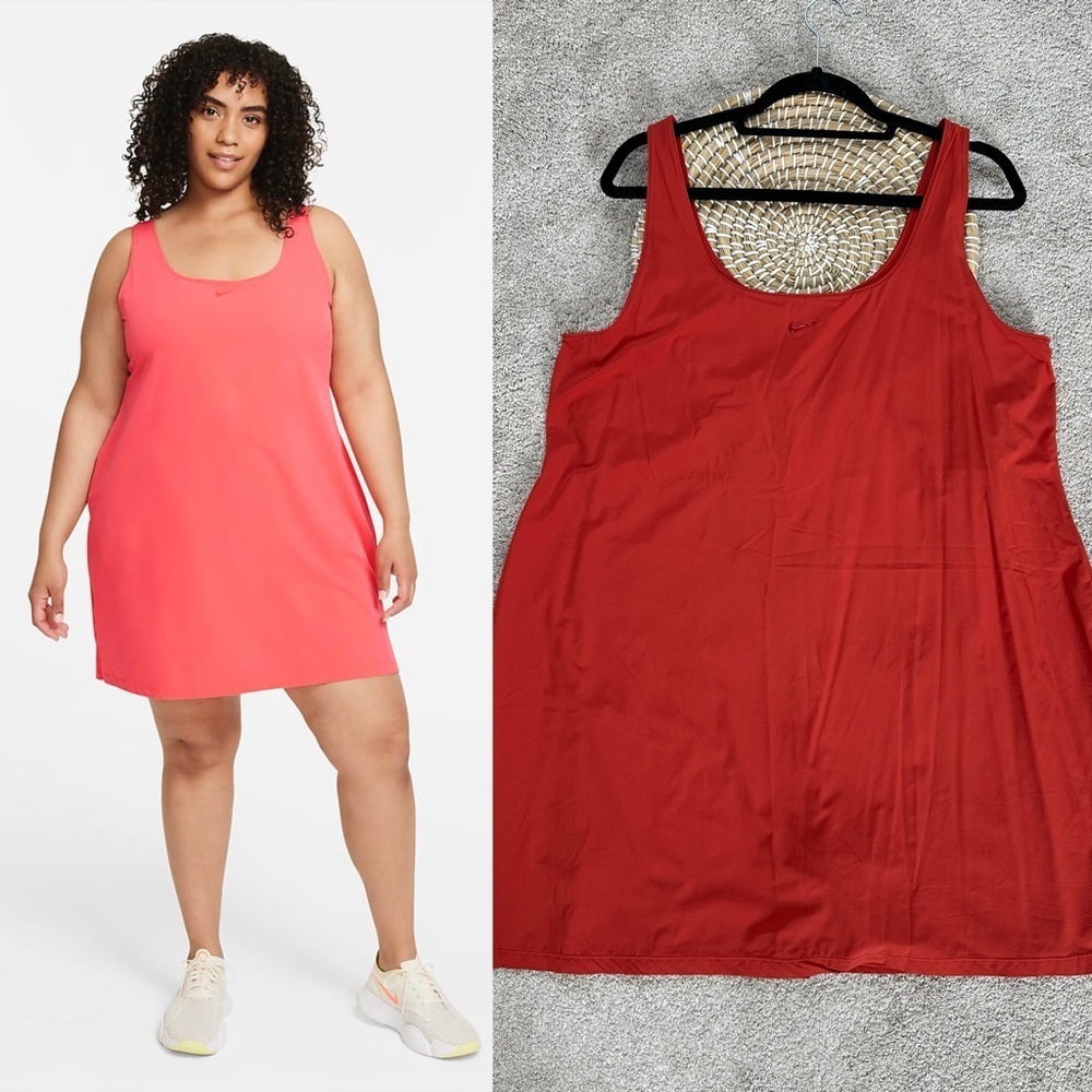 Nike Womens Bliss Luxe Training Dress Sleeveless Built in Short Tennis Orange 1X